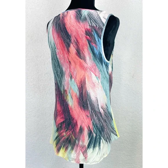 WAREHOUSE • Silk Colorful Abstract Feather Print Tank Top, 6 - Picture 5 of 11